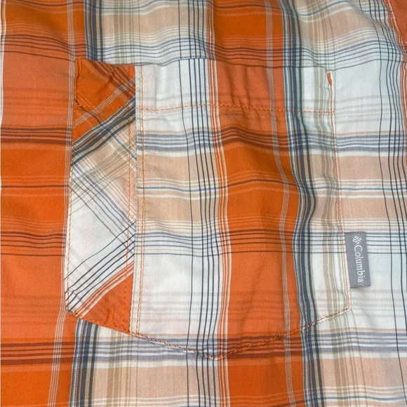 Columbia Omni-wick Short Sleeve Plaid Shirt Orange XL Mens Advanced Evaporation - Picture 8 of 10